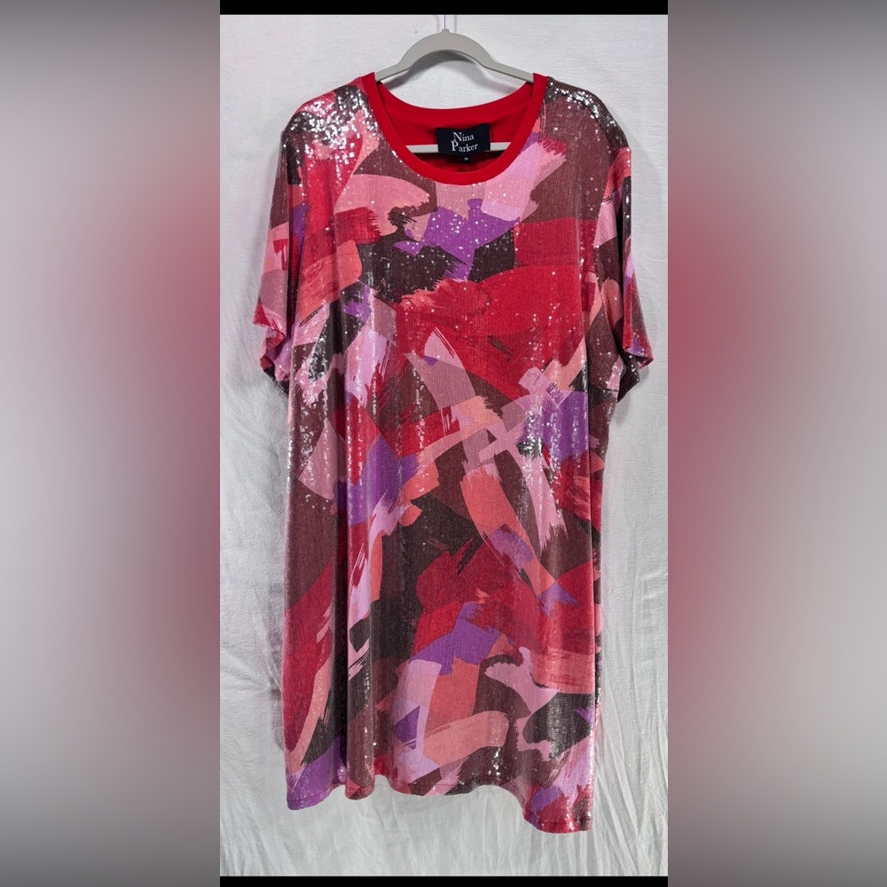 NWT Nina Parker Red and Purple Sequin Mini Dress Women’s 3x